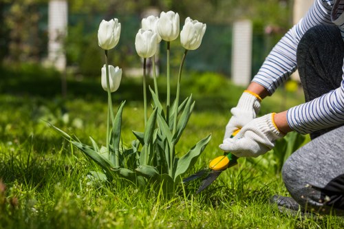 Gardener at work in a Teddington front garden