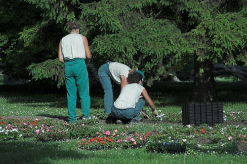 Person requesting assistance at a community garden information desk in Teddington